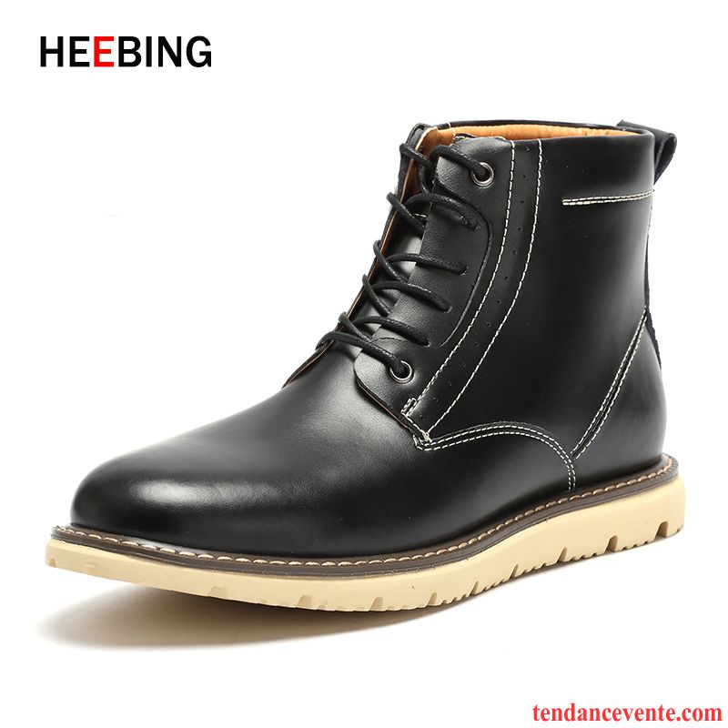 Boots En Cuir Homme Cuir Véritable Plus De Velours Matelassé Chauds Hiver Homme Hautes Angleterre