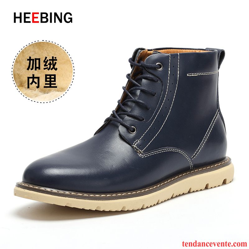 Boots En Cuir Homme Cuir Véritable Plus De Velours Matelassé Chauds Hiver Homme Hautes Angleterre