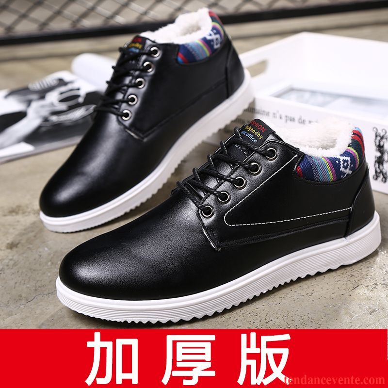 Boots En Cuir Noir Homme Hiver Chaussures De Skate Chauds Chaussures En Coton Renforcé Tendance Décontractée Plus De Velours Homme Imperméable Chameau Pas Cher