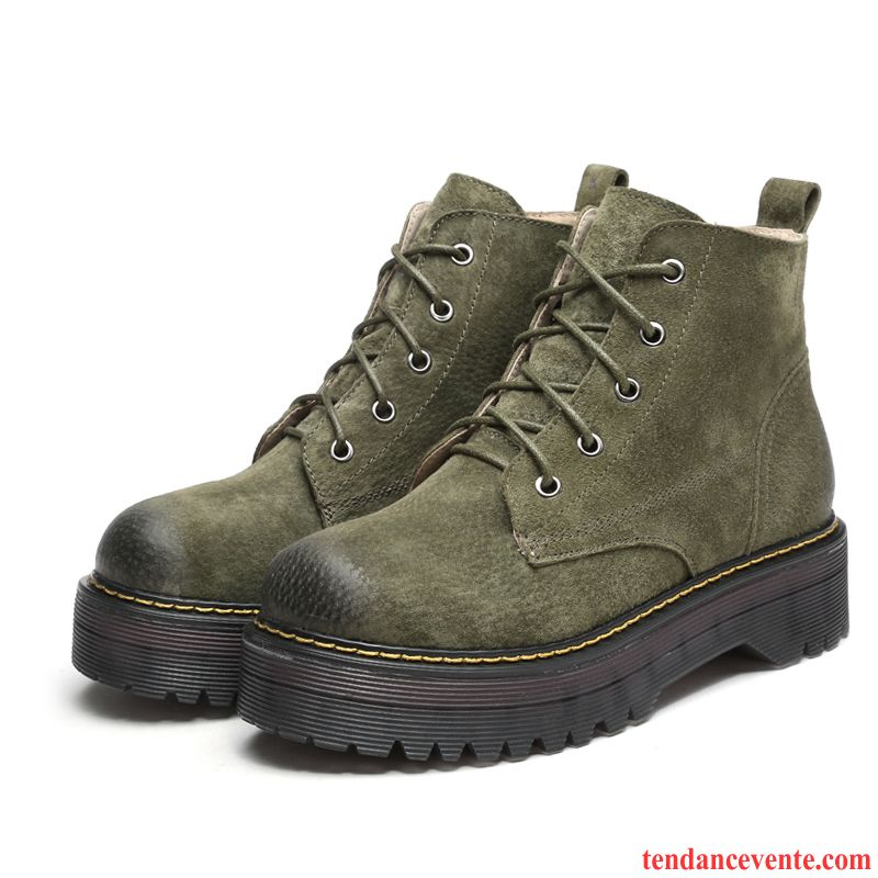 Boots Femme Cuir Beige Femme Angleterre Chaussures En Coton Hiver Étudiant Rétro Cuir Véritable Plus De Velours Semelle Épaisse Argent