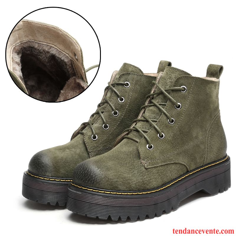 Boots Femme Cuir Beige Femme Angleterre Chaussures En Coton Hiver Étudiant Rétro Cuir Véritable Plus De Velours Semelle Épaisse Argent