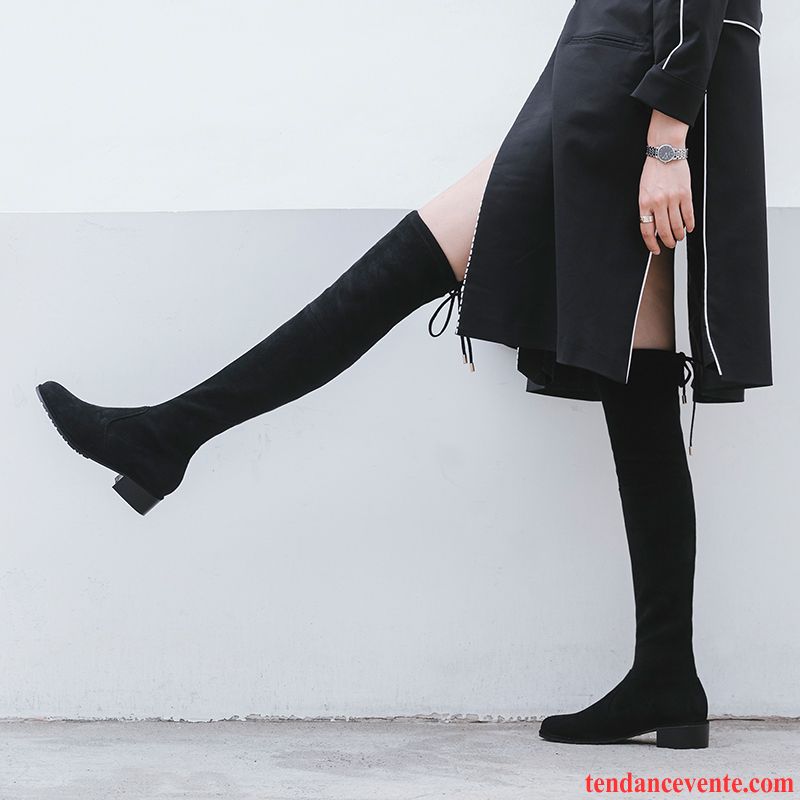 Boots Femme Cuir Noir Taillissime Longue Hiver Tous Les Assortis Femme Mince Extensible Talons Hauts L'automne Cuir Véritable