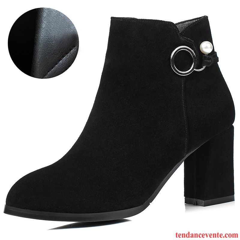 Boots Femme Cuir Rouge Épais L'automne Femme Noir Printemps Mode Angleterre Délavé En Daim Tous Les Assortis Talons Hauts Tomate Pas Cher