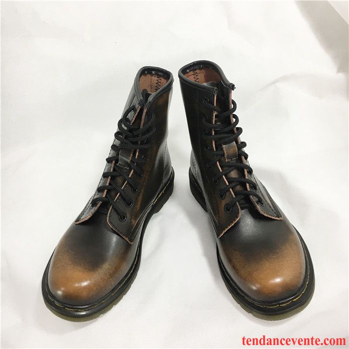 Boots Femme En Cuir En Cuir Rétro Homme Fantaisie Angleterre Hautes Femme Cuir Véritable