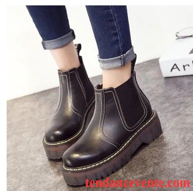 Boots Femme Soldes Plus De Velours Étudiant Plates Chaussures En Coton Épais Femme Hiver Semelle Épaisse Angleterre Pensée Pas Cher