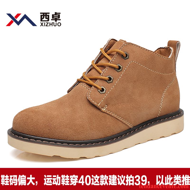 Boots Homme Cuir Pas Cher Cuir Véritable Rétro Bureau Hautes Angleterre Homme Tendance Cuir Suédé Bout Rond