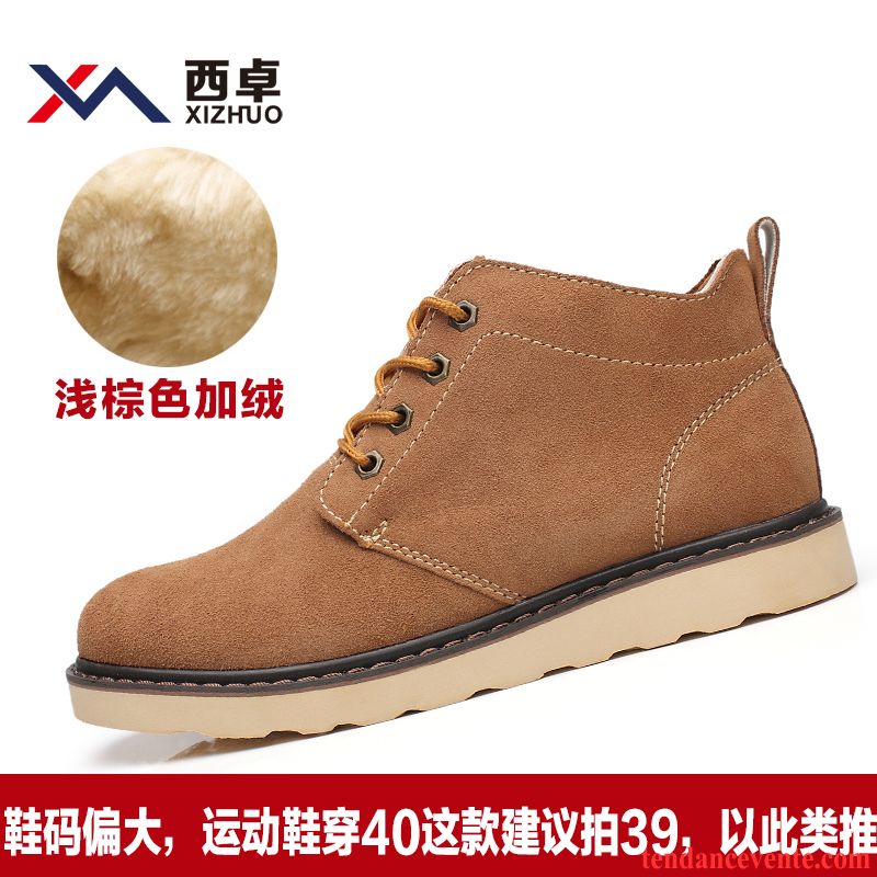 Boots Homme Cuir Pas Cher Cuir Véritable Rétro Bureau Hautes Angleterre Homme Tendance Cuir Suédé Bout Rond