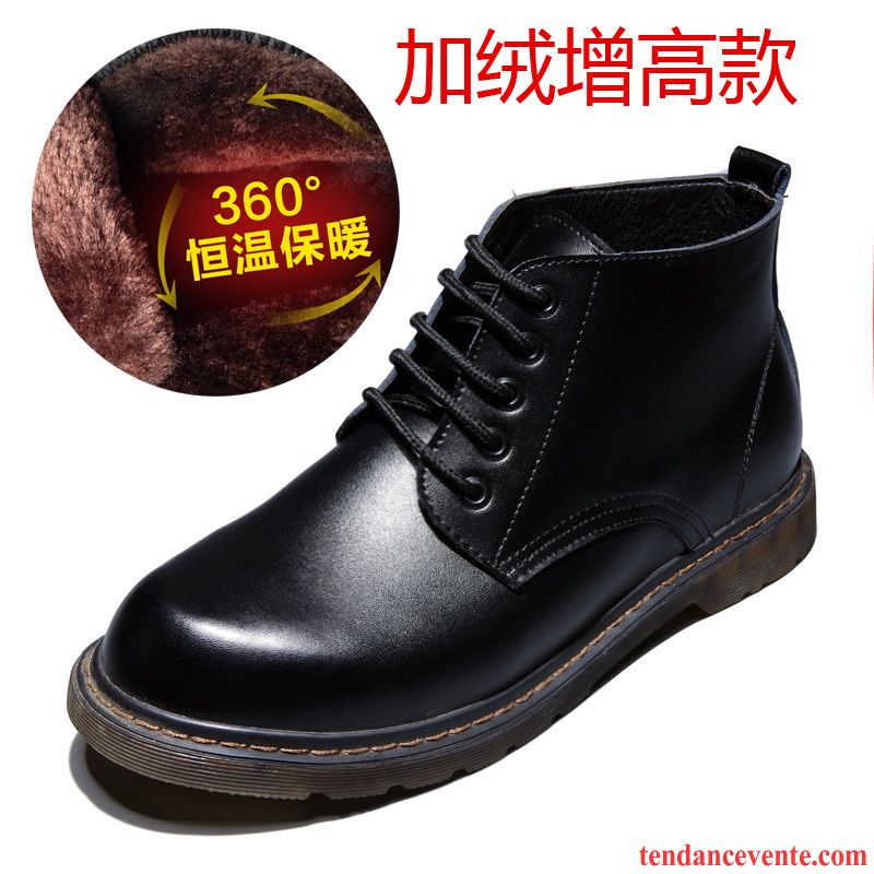 Boots Homme Cuir Pas Cher Rétro Hautes L'automne Hiver Chauds Cuir Véritable Homme Bout Rond Angleterre Chaussures En Coton Plus De Velours Bureau Chocolat Pas Cher