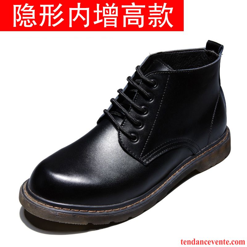 Boots Homme Cuir Pas Cher Rétro Hautes L'automne Hiver Chauds Cuir Véritable Homme Bout Rond Angleterre Chaussures En Coton Plus De Velours Bureau Chocolat Pas Cher