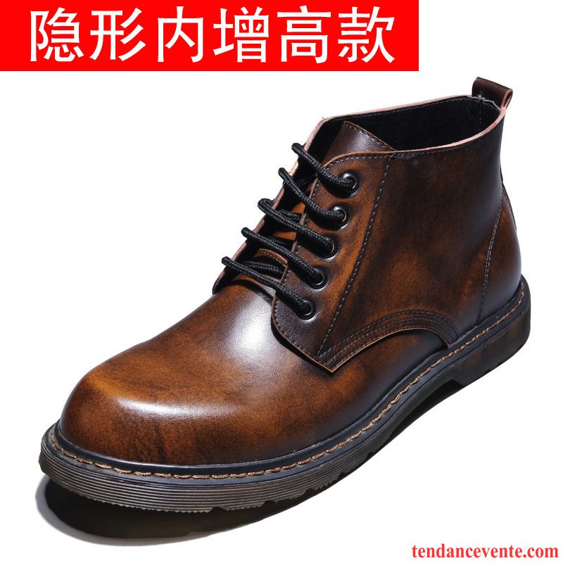 Boots Homme Cuir Pas Cher Rétro Hautes L'automne Hiver Chauds Cuir Véritable Homme Bout Rond Angleterre Chaussures En Coton Plus De Velours Bureau Chocolat Pas Cher