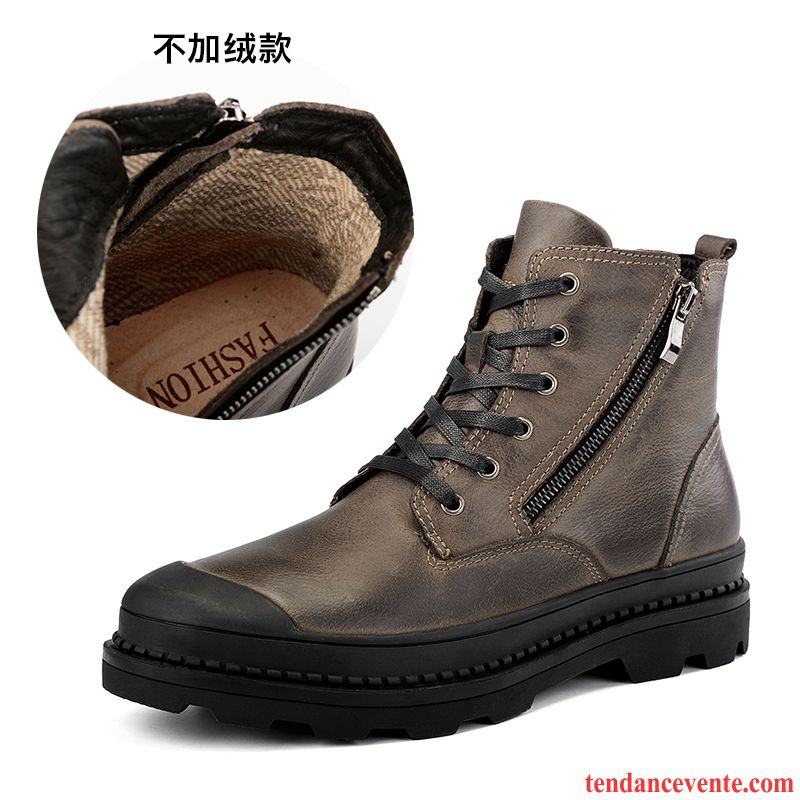 Boots Homme Daim Bureau Plus De Velours Cuir Véritable Chaussures En Coton Homme Hautes Angleterre Hiver Derbies Pas Cher