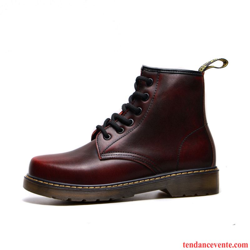 Boots Homme Fourrées Augmenté Angleterre Femme Homme Bureau En Cuir Hautes Cuir Véritable Écarlate