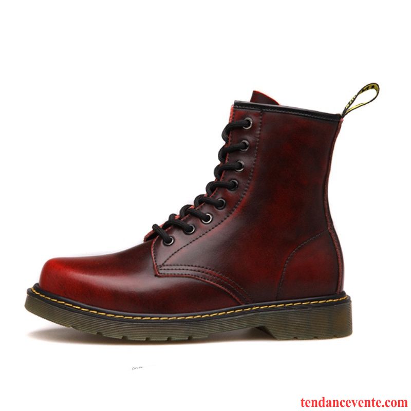 Boots Homme Fourrées Augmenté Angleterre Femme Homme Bureau En Cuir Hautes Cuir Véritable Écarlate