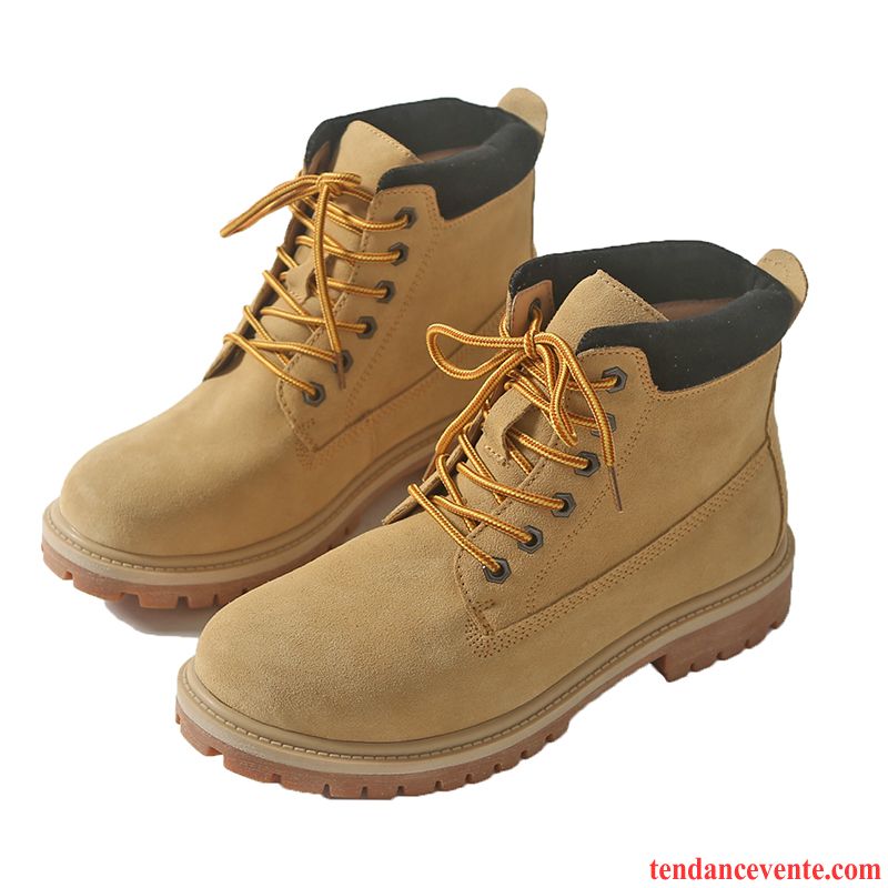 Boots Pour Homme Cuir Hautes Tendance Tous Les Assortis Gros L'automne Homme Jaune Bureau Noir Angleterre Décontractée Fantaisie Pas Cher