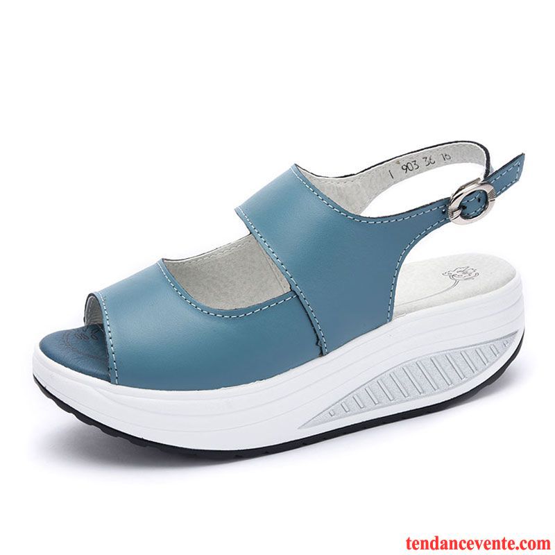 Botte De Sandales Pas Cher Velcro Plateforme Étanche Semelle Épaisse Wedges Peep-orteil Offre Spéciale Talons Compensés Été Femme Cuir Véritable