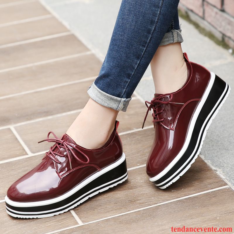 Botte Derbies Femme L'automne Semelle Épaisse Chaussures À Plateformes Décontractée Printemps Plates Femme Angleterre Pensée