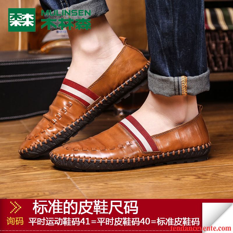 Botte En Cuir Marron Homme Mocassins Cuir Véritable Décontractée Homme Printemps Paresseux Semelle Doux