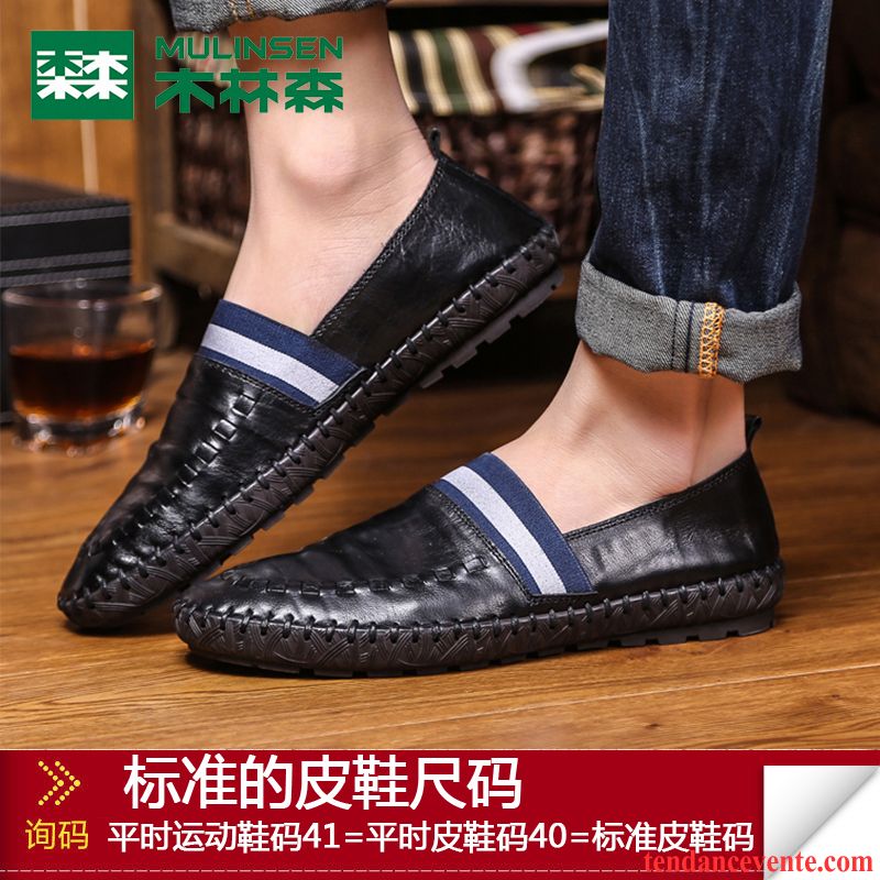 Botte En Cuir Marron Homme Mocassins Cuir Véritable Décontractée Homme Printemps Paresseux Semelle Doux