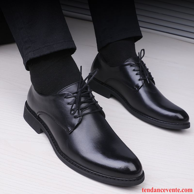 Botte Plate Homme Pas Cher Jeunesse L'automne Entreprise Décontractée Augmenté Étudiant Homme Noir Bout Rond