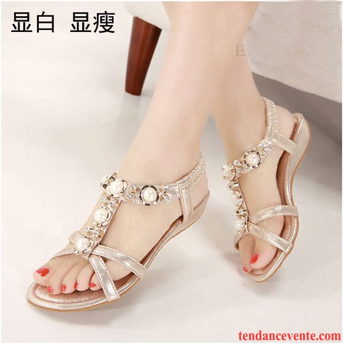 Botte Sandales Femme Pas Cher Antidérapant Plates Confortable Femme Étudiant Flats Été Taillissime Imitation Strass Doux Pas Cher