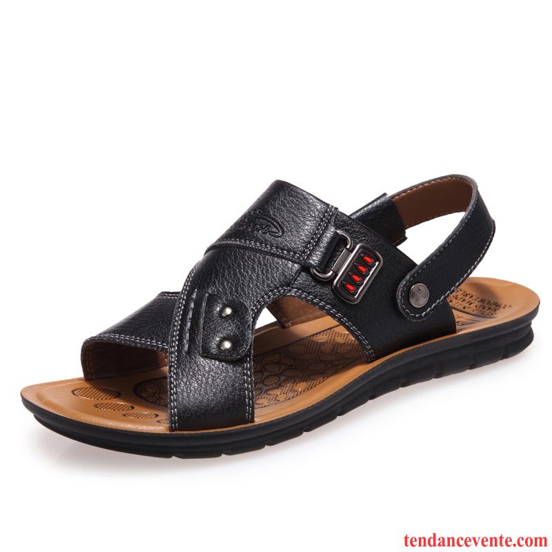 Botte Sandales Homme Pas Cher Plage Homme Creux Guipure Rome Décontractée Chaussons Été En Cuir Paresseux Soldes