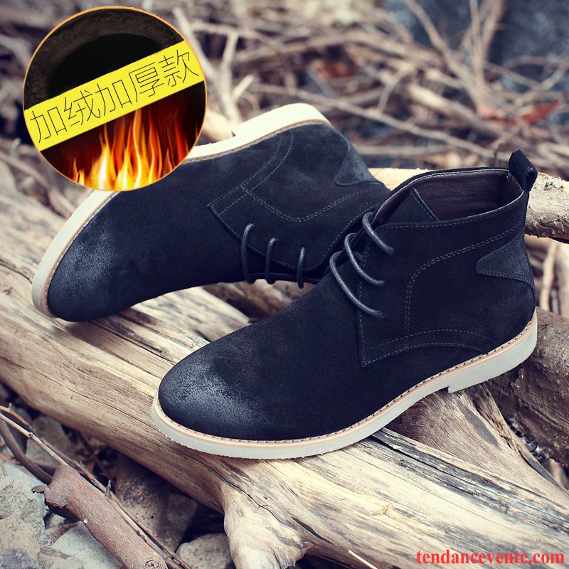Bottes Cuir Fourrées Homme Homme Tendance Chaussures En Coton Printemps