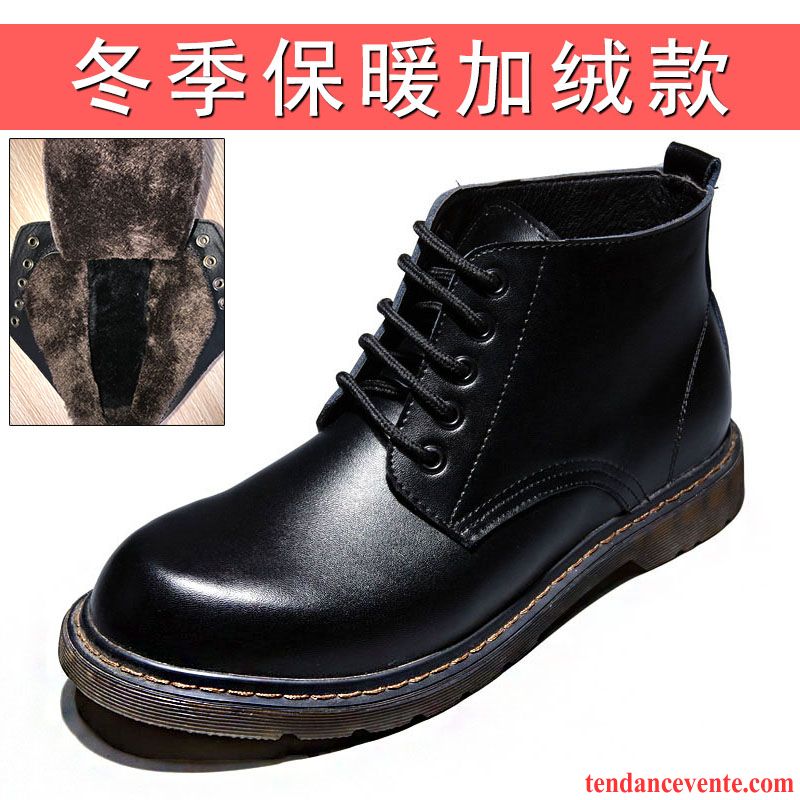 Bottes Cuir Homme Bureau Cuir Véritable Hautes Rétro Angleterre Plus De Velours L'automne Gros Hiver Tendance Homme