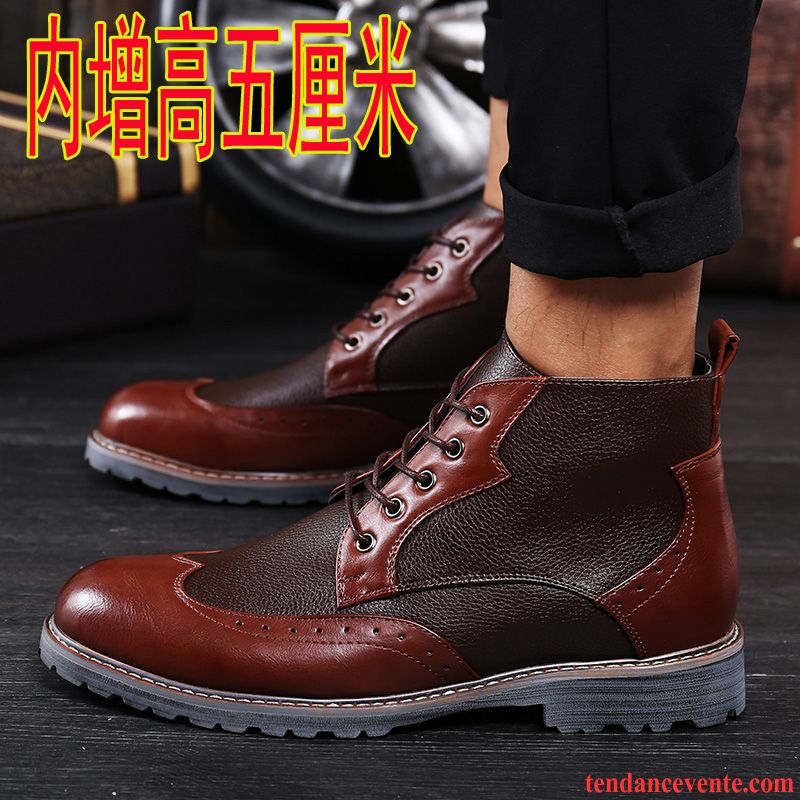 Bottes Cuir Homme Homme Rétro Angleterre Derbies Tendance Fleur Augmenté Plus De Velours Hautes Or