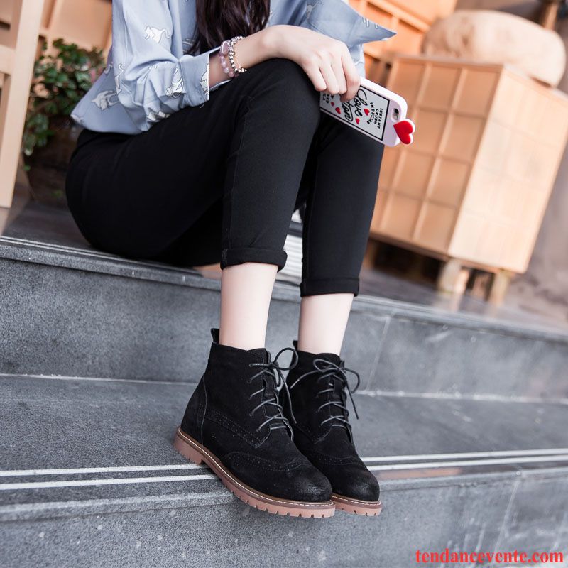 Bottes Cuir Marron Femme Hiver Laçage Délavé En Daim Femme Cuir Véritable En Cuir Angleterre Plates Rétro Kaki