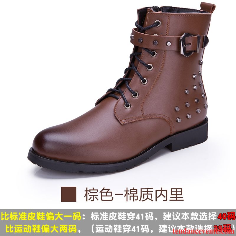 Bottes Cuir Marron Homme L'automne Hiver Matelassé Homme Plus De Velours Cuir Véritable Tendance En Cuir Angleterre Hautes Lilas