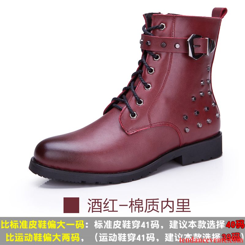 Bottes Cuir Marron Homme L'automne Hiver Matelassé Homme Plus De Velours Cuir Véritable Tendance En Cuir Angleterre Hautes Lilas