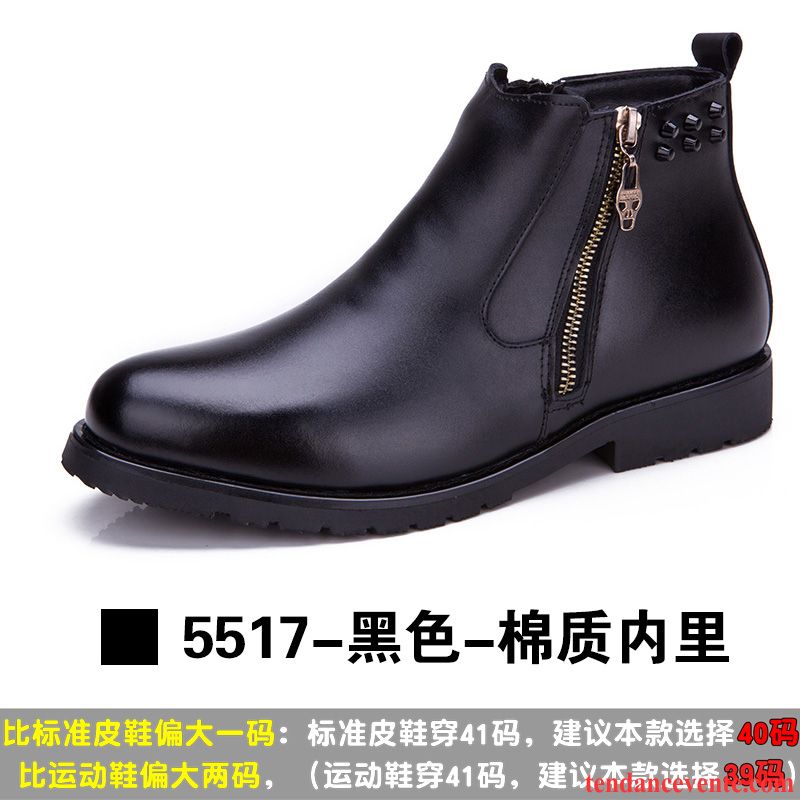 Bottes Cuir Marron Homme L'automne Hiver Matelassé Homme Plus De Velours Cuir Véritable Tendance En Cuir Angleterre Hautes Lilas