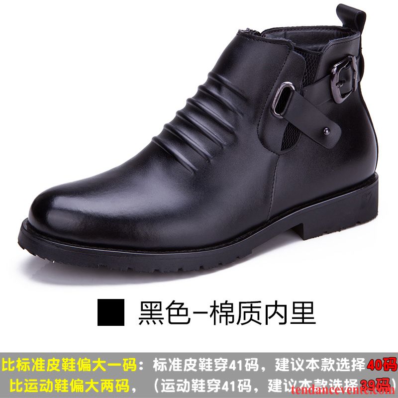 Bottes Cuir Marron Homme L'automne Hiver Matelassé Homme Plus De Velours Cuir Véritable Tendance En Cuir Angleterre Hautes Lilas