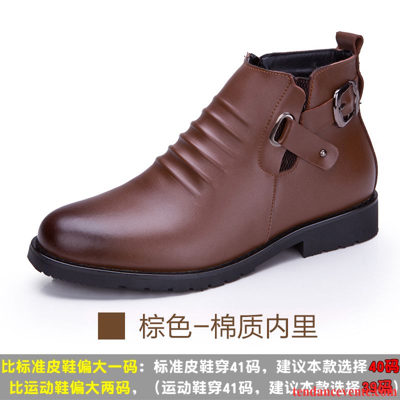 Bottes Cuir Marron Homme L'automne Hiver Matelassé Homme Plus De Velours Cuir Véritable Tendance En Cuir Angleterre Hautes Lilas