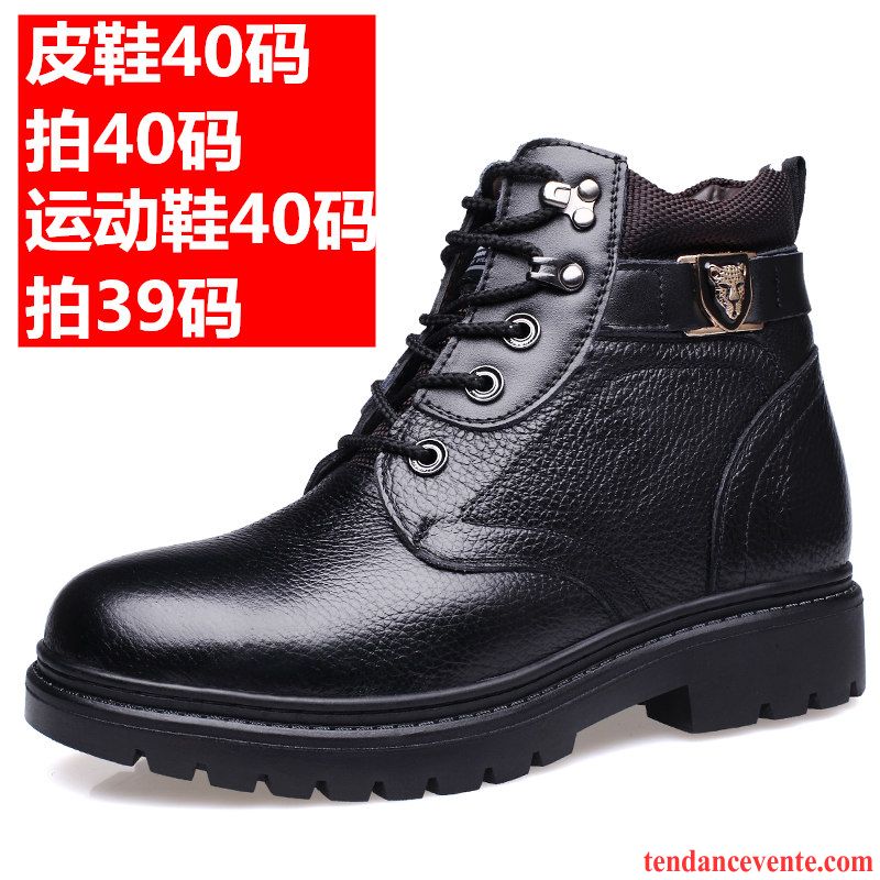 Bottes Cuir Montante Plus De Velours Hautes Homme Hiver Bureau Cuir Véritable Angleterre Chaussures En Coton Bleu