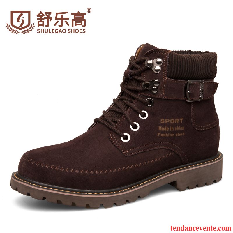 Bottes D Hiver Pour Homme Hautes Augmenté Angleterre Hiver Plus De Velours Homme Cuir Véritable Chaussures En Coton Chauds