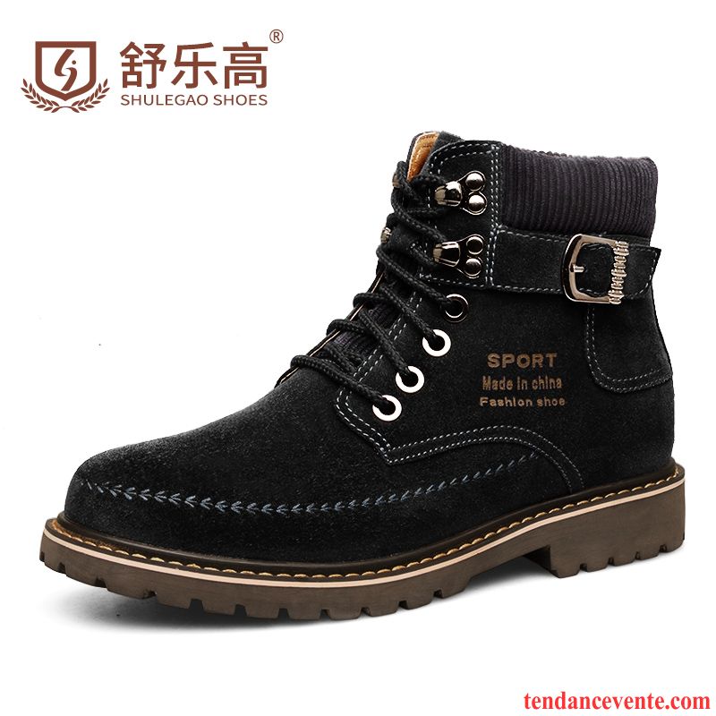 Bottes D Hiver Pour Homme Hautes Augmenté Angleterre Hiver Plus De Velours Homme Cuir Véritable Chaussures En Coton Chauds