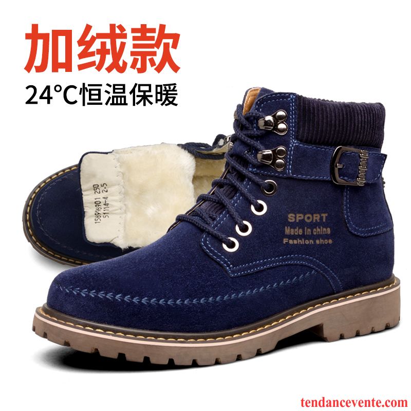 Bottes D Hiver Pour Homme Hautes Augmenté Angleterre Hiver Plus De Velours Homme Cuir Véritable Chaussures En Coton Chauds