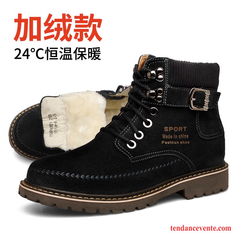 Bottes D Hiver Pour Homme Hautes Augmenté Angleterre Hiver Plus De Velours Homme Cuir Véritable Chaussures En Coton Chauds