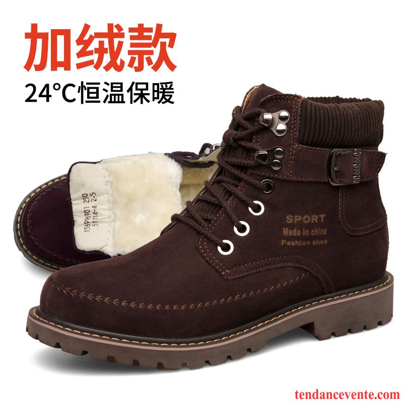 Bottes D Hiver Pour Homme Hautes Augmenté Angleterre Hiver Plus De Velours Homme Cuir Véritable Chaussures En Coton Chauds