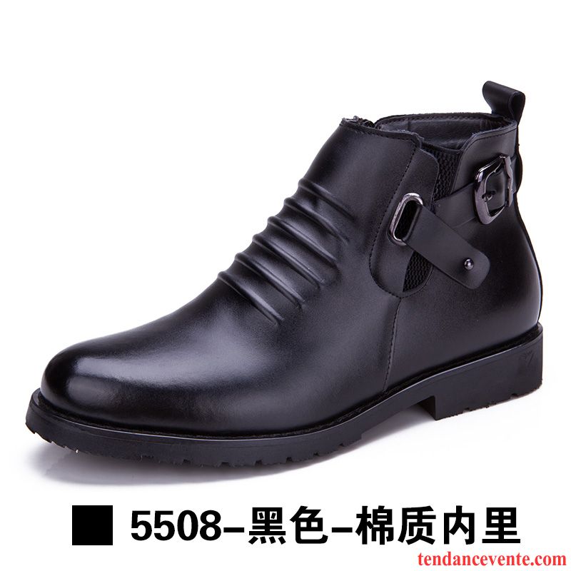 Bottes De Cuir Homme Hiver Cuir Véritable Angleterre Homme Plus De Velours Matelassé Décontractée Tendance Offre Spéciale Hautes Marine Vente