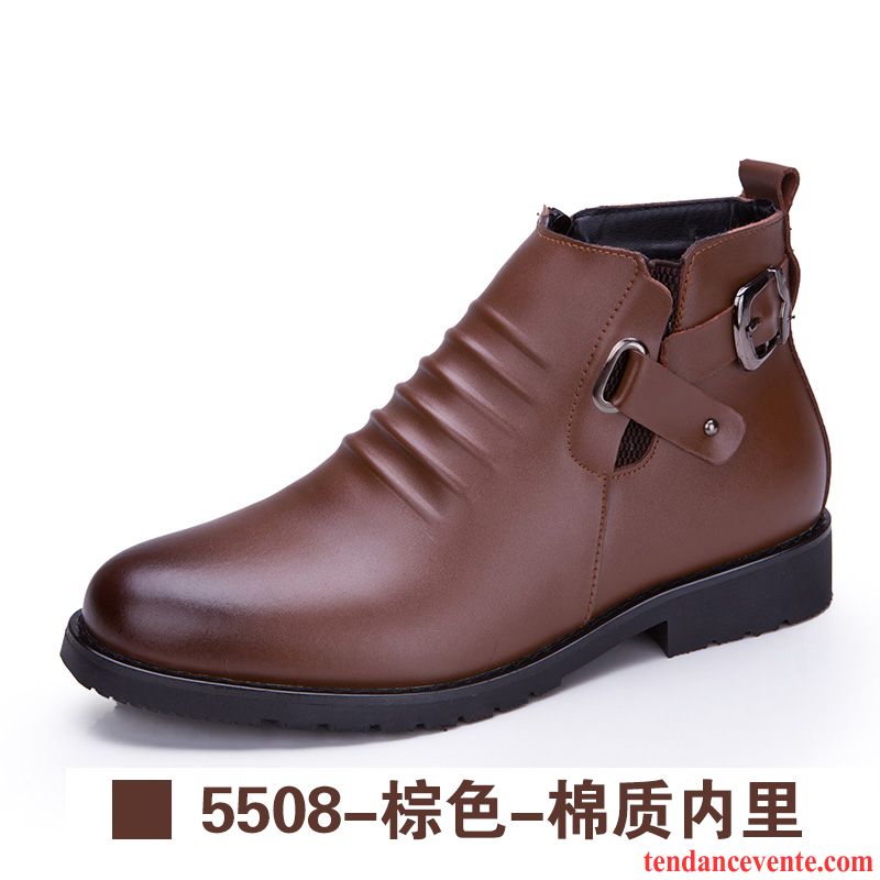 Bottes De Cuir Homme Hiver Cuir Véritable Angleterre Homme Plus De Velours Matelassé Décontractée Tendance Offre Spéciale Hautes Marine Vente