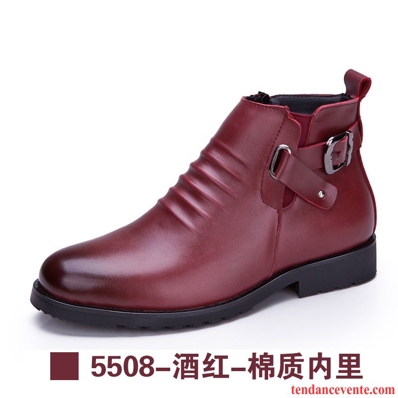 Bottes De Cuir Homme Hiver Cuir Véritable Angleterre Homme Plus De Velours Matelassé Décontractée Tendance Offre Spéciale Hautes Marine Vente