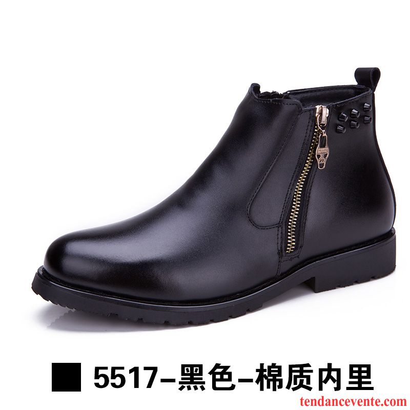 Bottes De Cuir Homme Hiver Cuir Véritable Angleterre Homme Plus De Velours Matelassé Décontractée Tendance Offre Spéciale Hautes Marine Vente