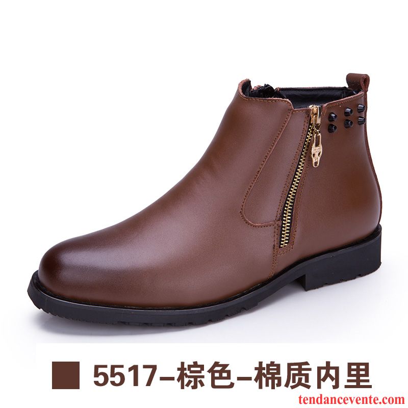 Bottes De Cuir Homme Hiver Cuir Véritable Angleterre Homme Plus De Velours Matelassé Décontractée Tendance Offre Spéciale Hautes Marine Vente