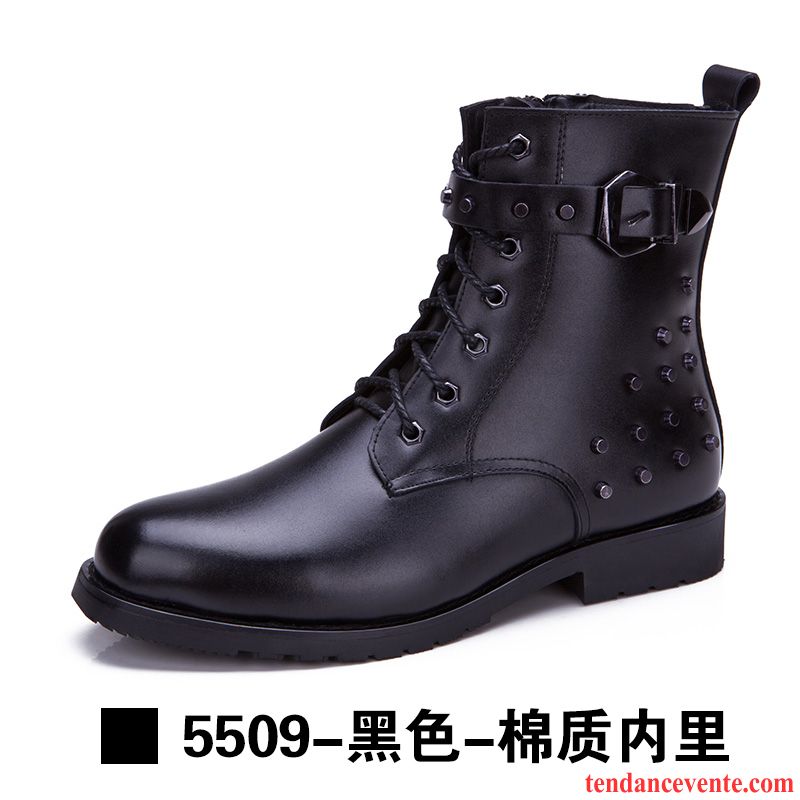 Bottes De Cuir Homme Hiver Cuir Véritable Angleterre Homme Plus De Velours Matelassé Décontractée Tendance Offre Spéciale Hautes Marine Vente