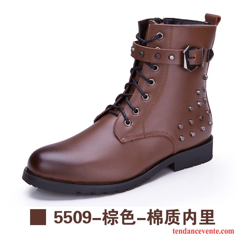 Bottes De Cuir Homme Hiver Cuir Véritable Angleterre Homme Plus De Velours Matelassé Décontractée Tendance Offre Spéciale Hautes Marine Vente