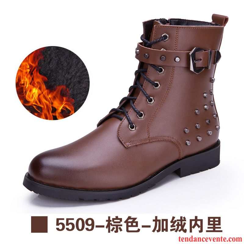 Bottes De Cuir Homme Hiver Cuir Véritable Angleterre Homme Plus De Velours Matelassé Décontractée Tendance Offre Spéciale Hautes Marine Vente