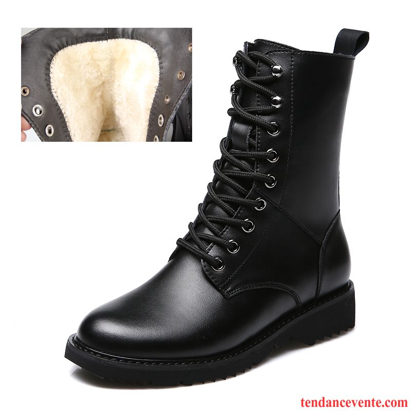 Bottes De Femmes En Cuir Cuir Véritable Tendance Femme L'automne Chaussures En Coton Plates Laçage Fantaisie Angleterre Épais Printemps