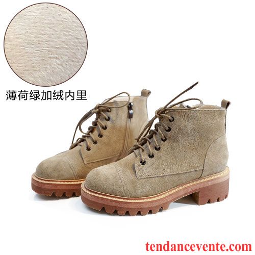 Bottes En Cuir Femme Pas Cher Fermeture Éclair Angleterre Femme Plus De Velours Courte Délavé En Daim L'automne Hiver Épais Cuir Véritable
